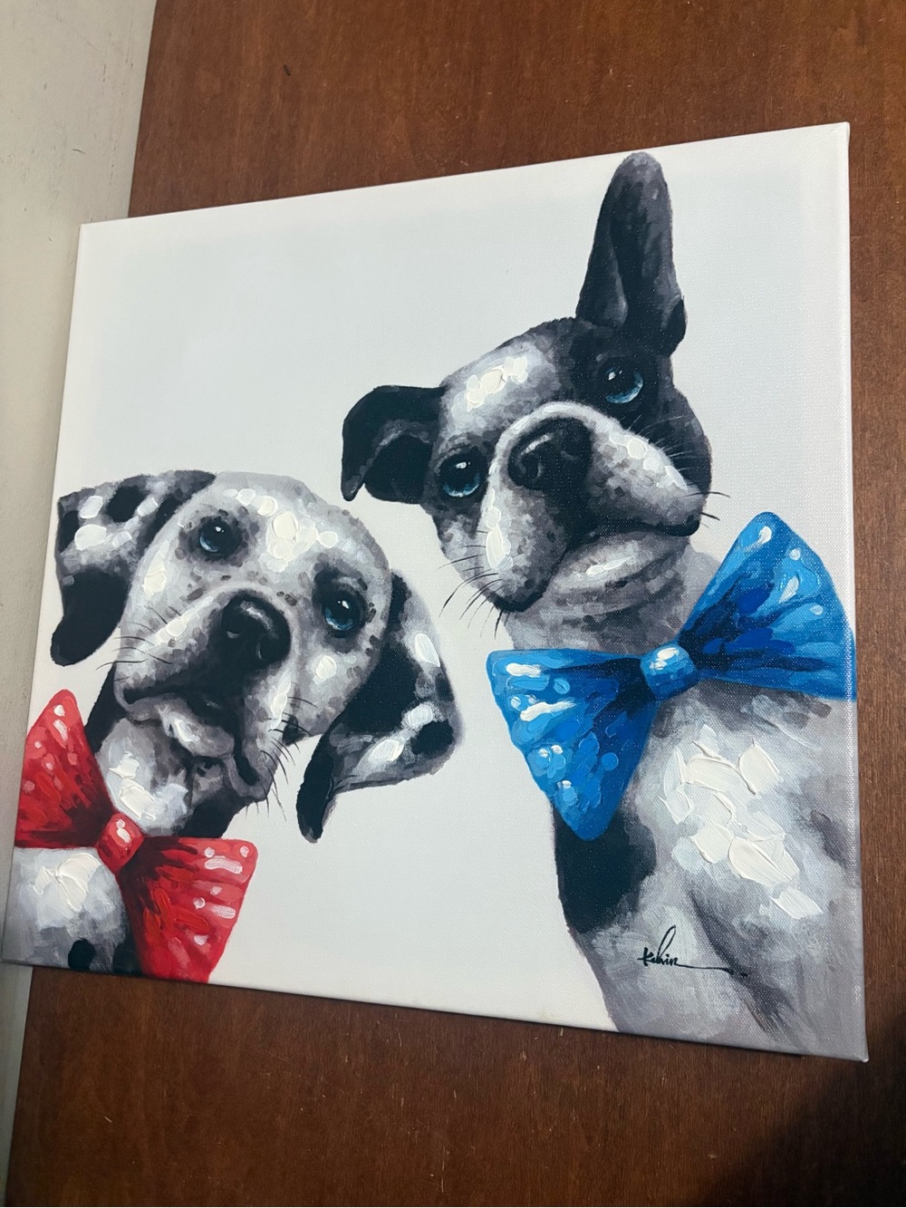 Dog Art Canvas Print with Blue and Red Bow Ties - Pets Dog Wall Decor